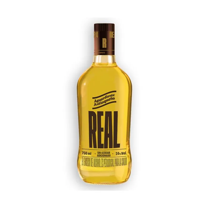 Aguardiente Antioqueño Real 24 grados Sin Azucar Amarillo  750 Ml
